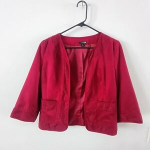 East 5th Cropped Blazer Jacket Red Eyelet Trim Open Front Career S